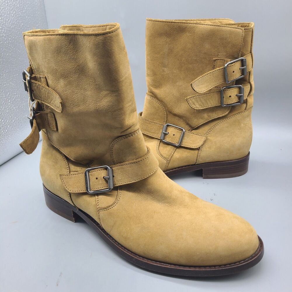 Belstaff Tan Suede Moto Style women Boots EU 39 US 9 Italy belted buckle new